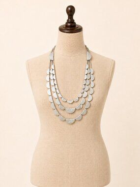 Chico's Layered Brushed Silver-Tone Statement Necklace